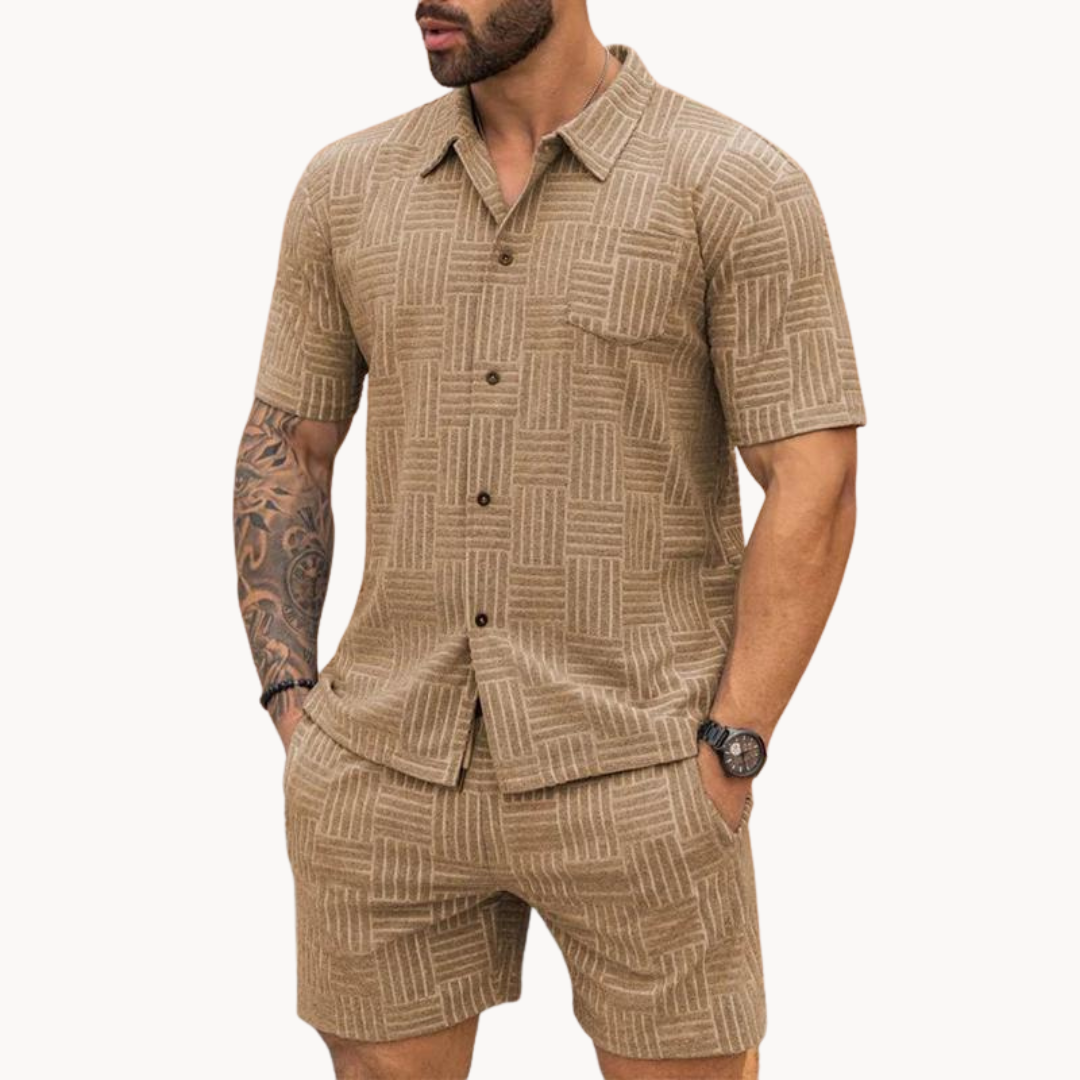 Herrars Sommar Set med Resortskjorta och Shorts