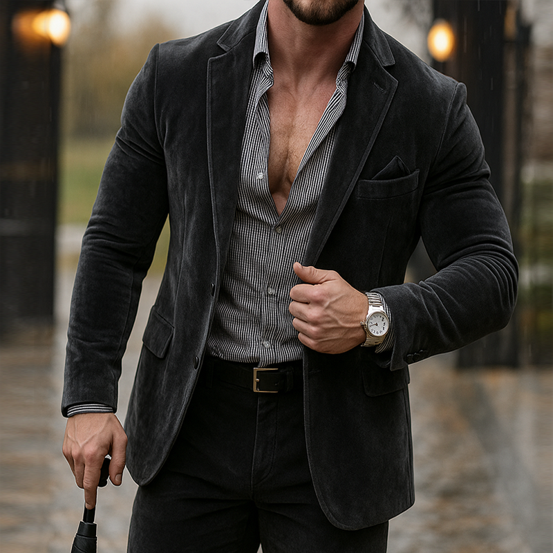 Herrblazer i Retro Casual Stil med Sammetdesign 1