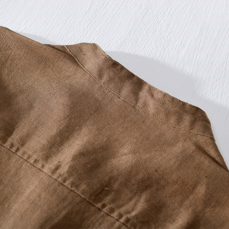 Herren Linne Kortärmad Skjorta för Elegant Stil