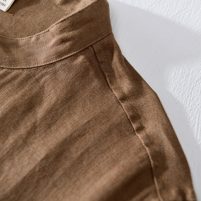 Herren Linne Kortärmad Skjorta för Elegant Stil