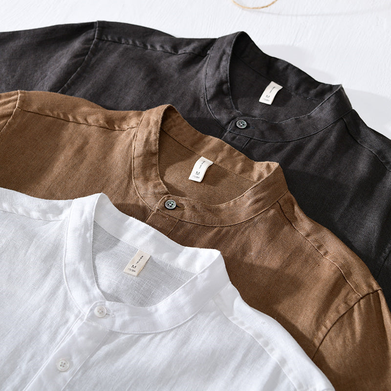 Herren Linne Kortärmad Skjorta för Elegant Stil