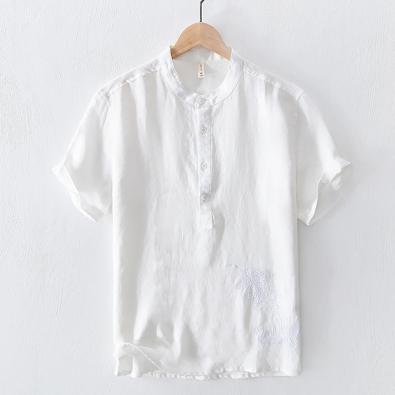Herren Linne Kortärmad Skjorta för Elegant Stil
