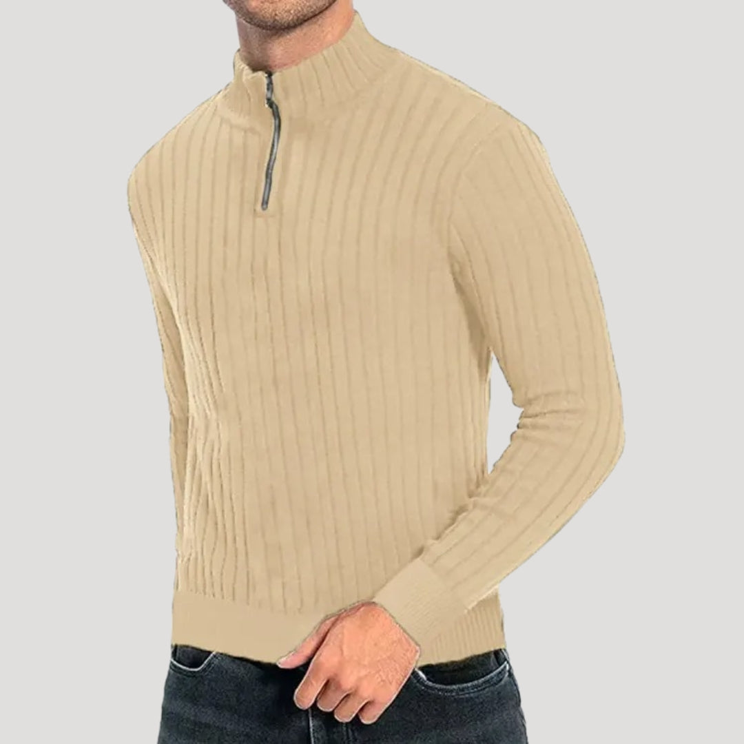 Herren Halvdraget Stickad Jumper med Ribbad Textur 2