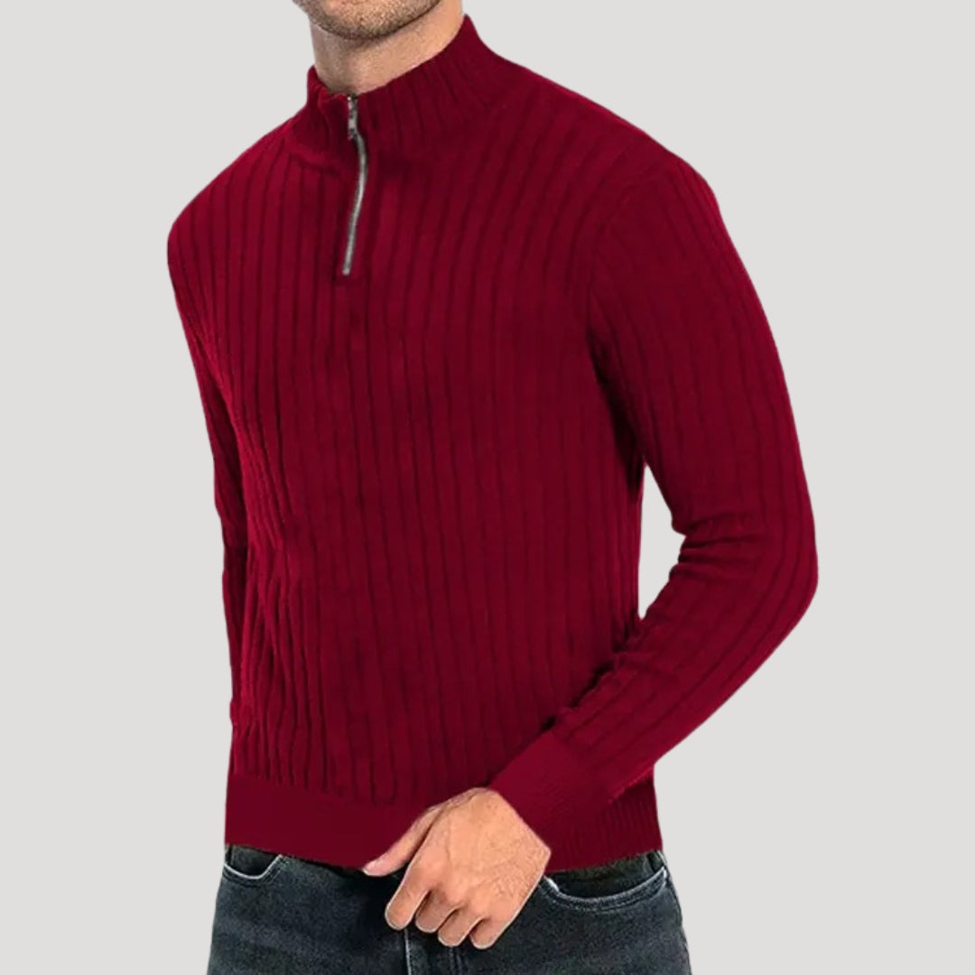 Herren Halvdraget Stickad Jumper med Ribbad Textur 3