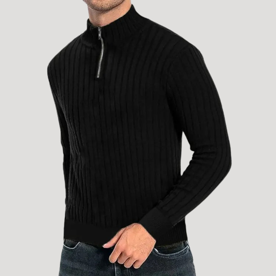 Herren Halvdraget Stickad Jumper med Ribbad Textur 5