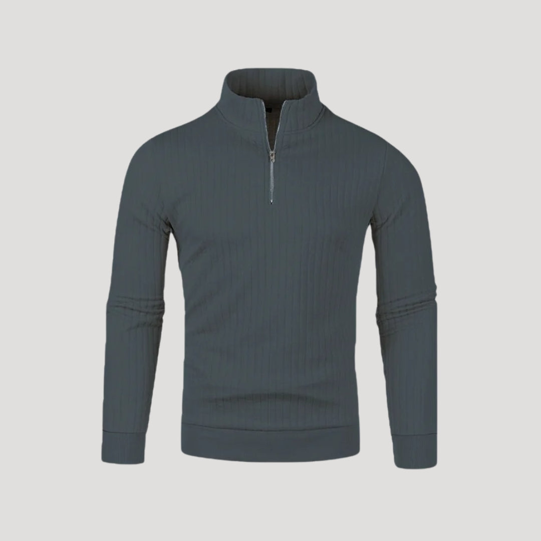 Herren Halvdraget Stickad Jumper med Ribbad Textur 6