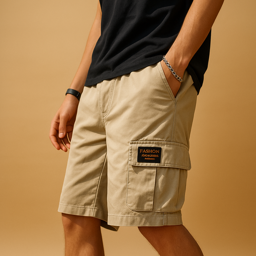 Herrens Cargo Shorts med Flera Fickor och Sneldrogande Material