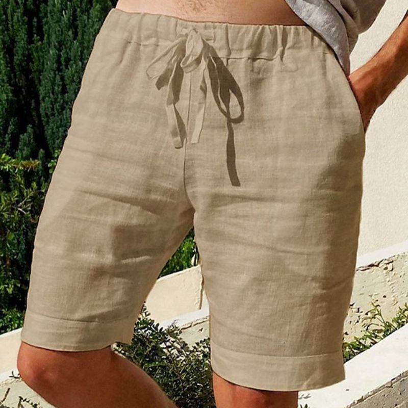 Herrens Linneshorts med Elastisk Midja för Varmt Väder