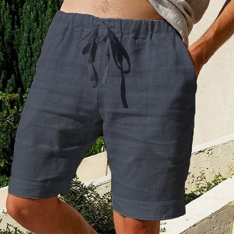 Herrens Linneshorts med Elastisk Midja för Varmt Väder
