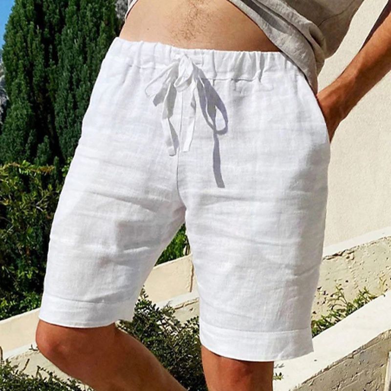 Herrens Linneshorts med Elastisk Midja för Varmt Väder