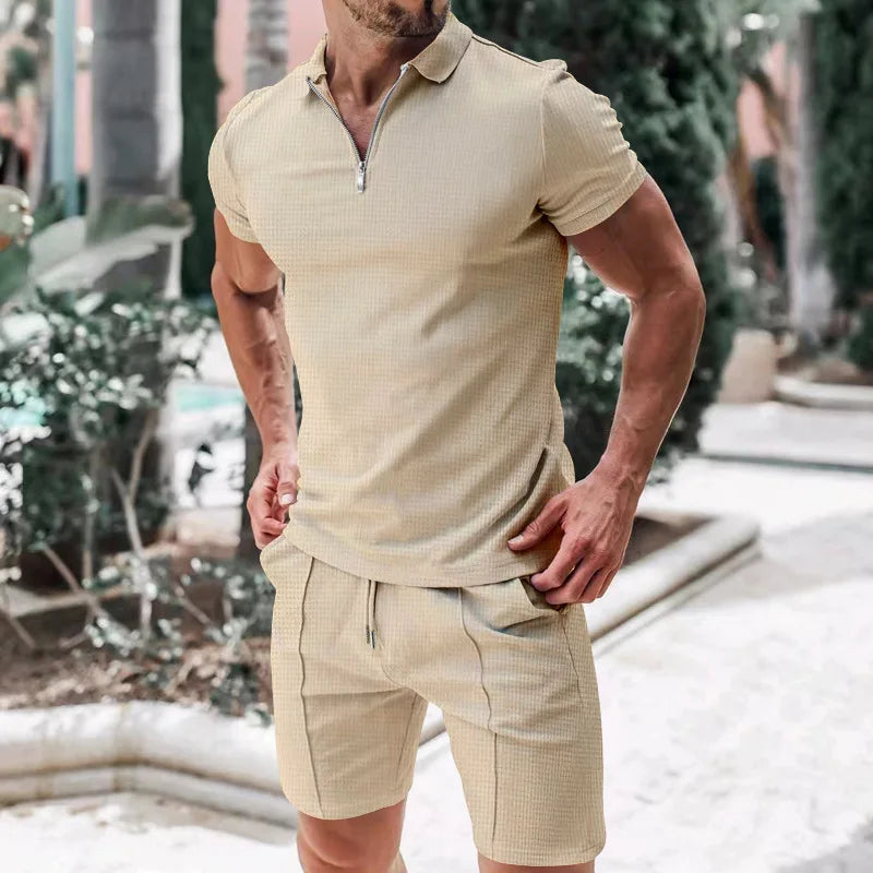 Herrens Sommar Set med Kortärmad Topp och Shorts