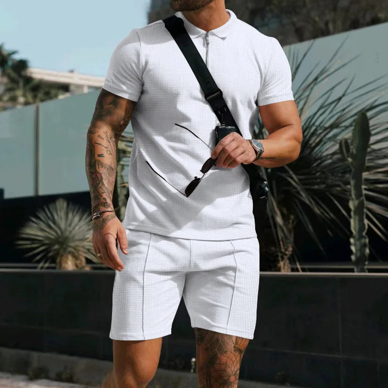 Herrens Sommar Set med Kortärmad Topp och Shorts