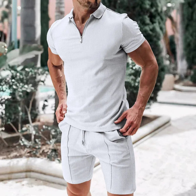 Herrens Sommar Set med Kortärmad Topp och Shorts