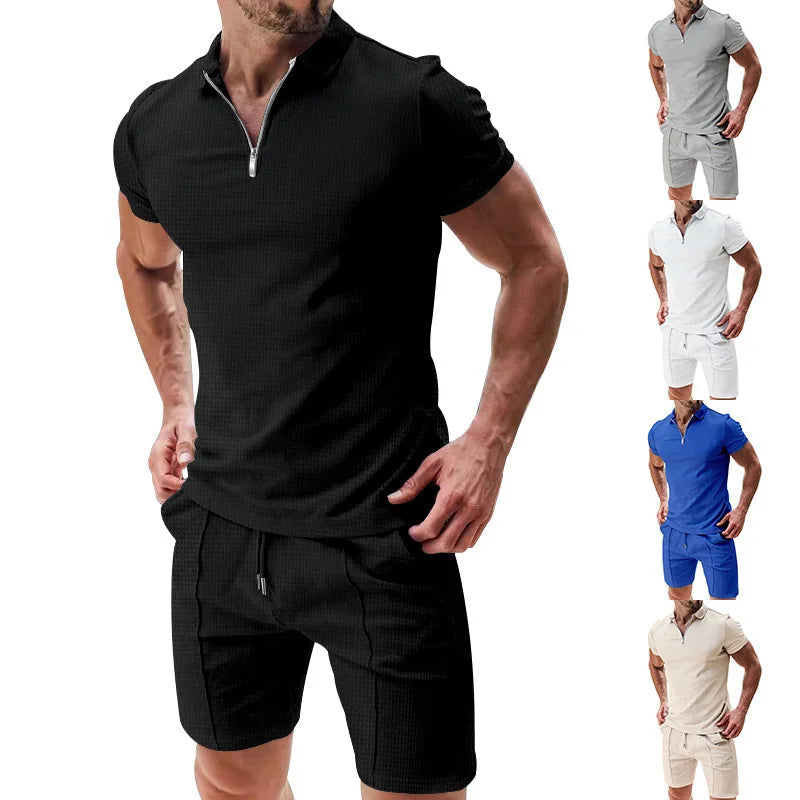 Herrens Sommar Set med Kortärmad Topp och Shorts