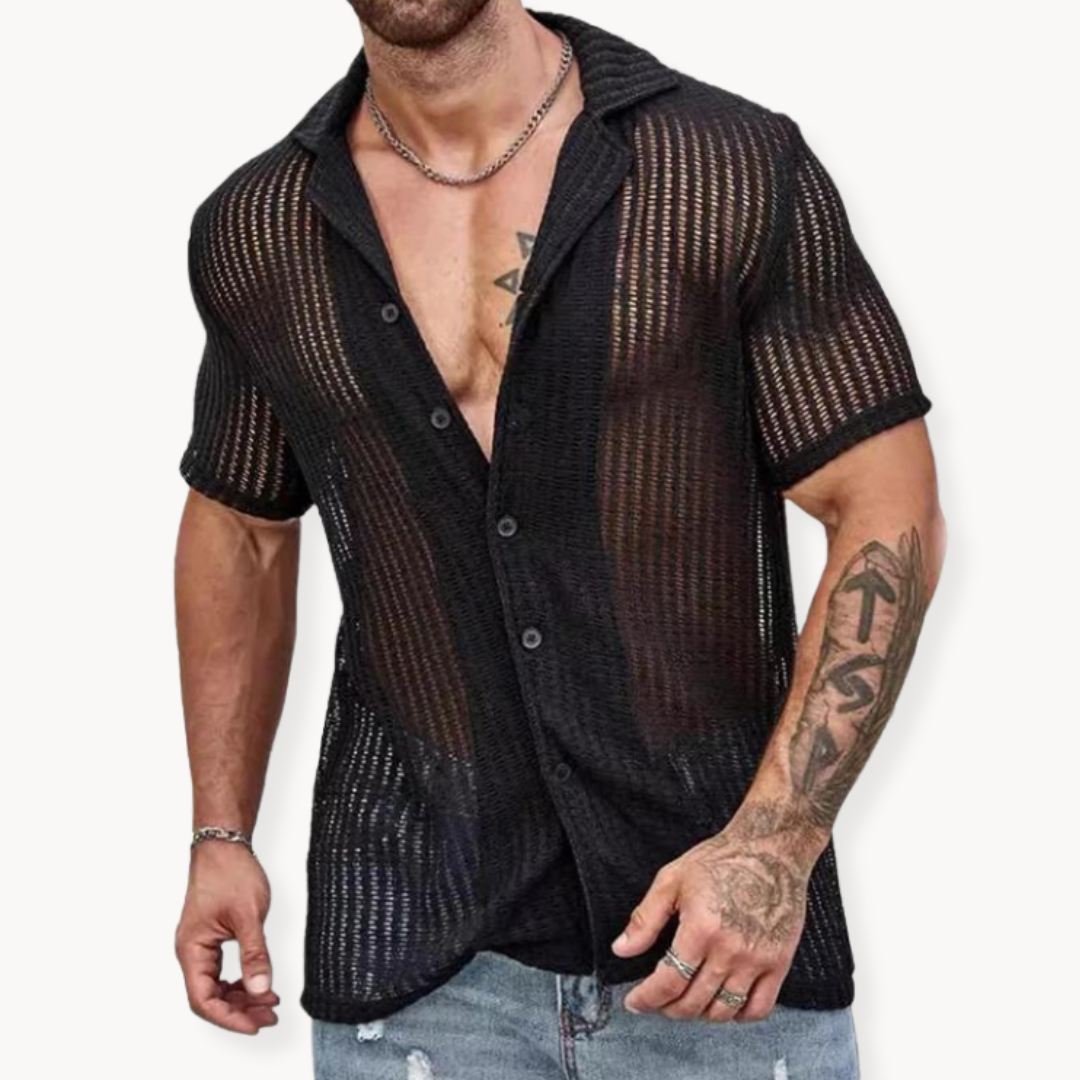 Herrskjorta Hålig Stickad Kortärmad Design för Stil och Komfort