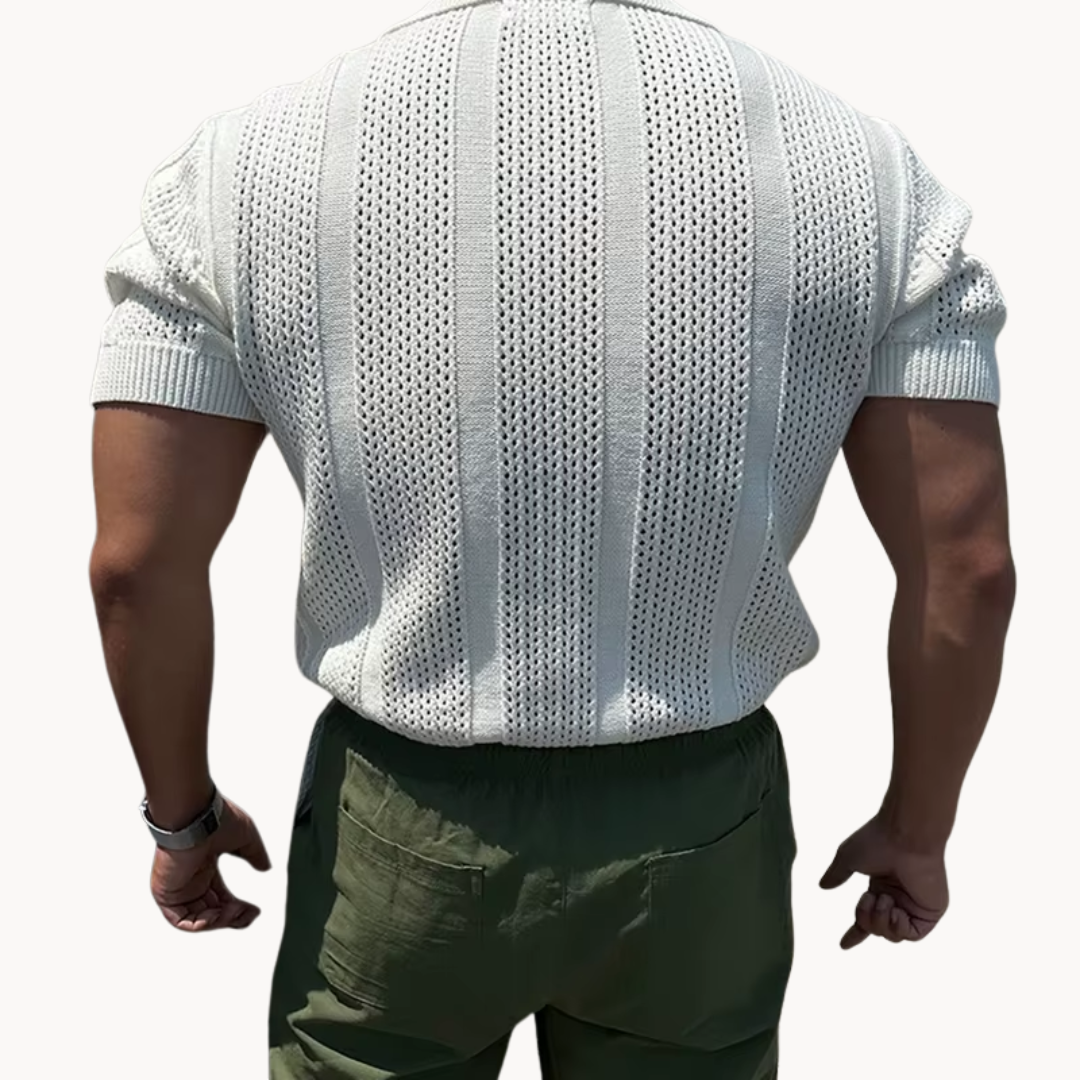 Herrskjorta i Mesh med Öppen Krage - Slim Fit Stil