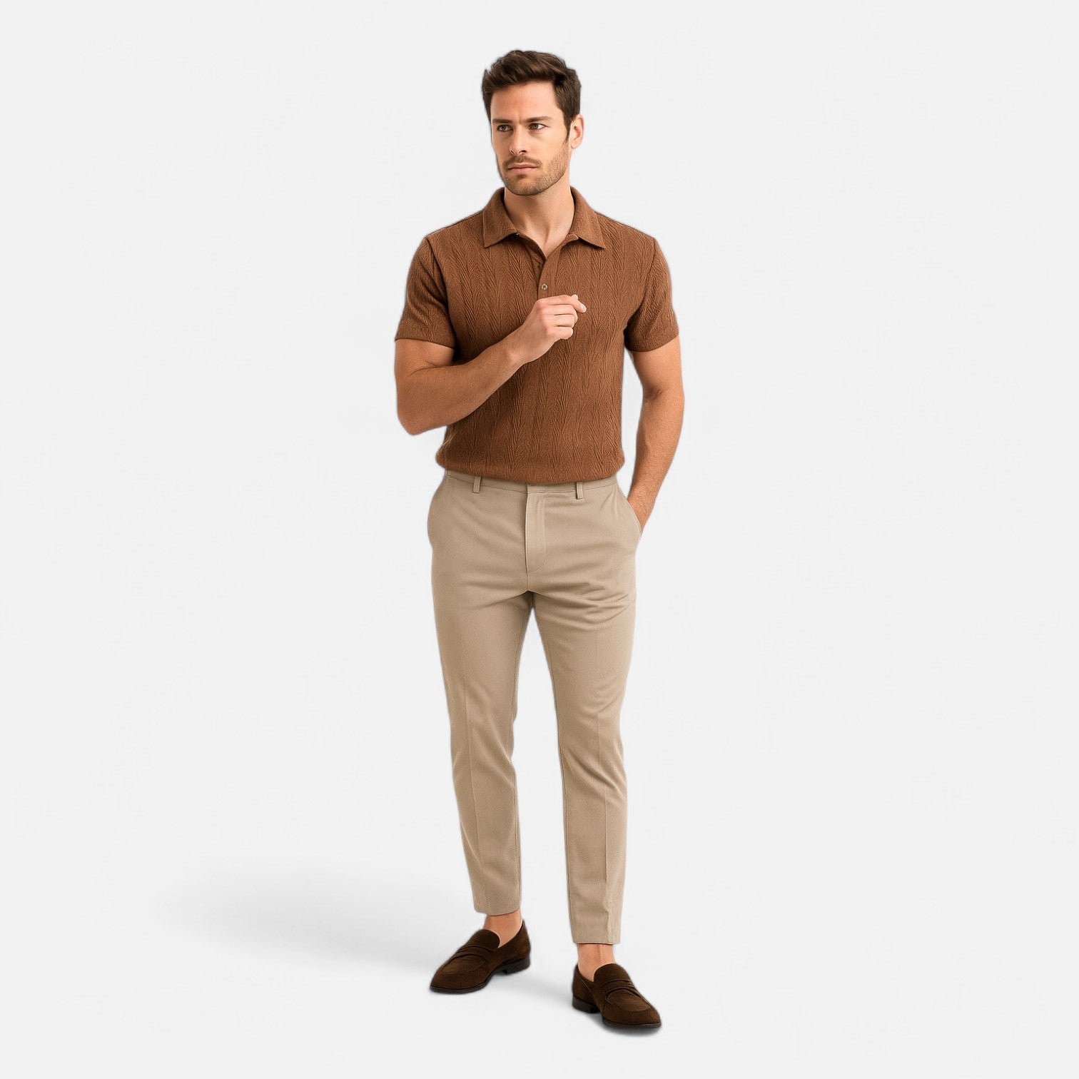 Jacquard Poloskjorta Herr – Halvknäppning & Klassisk Krage