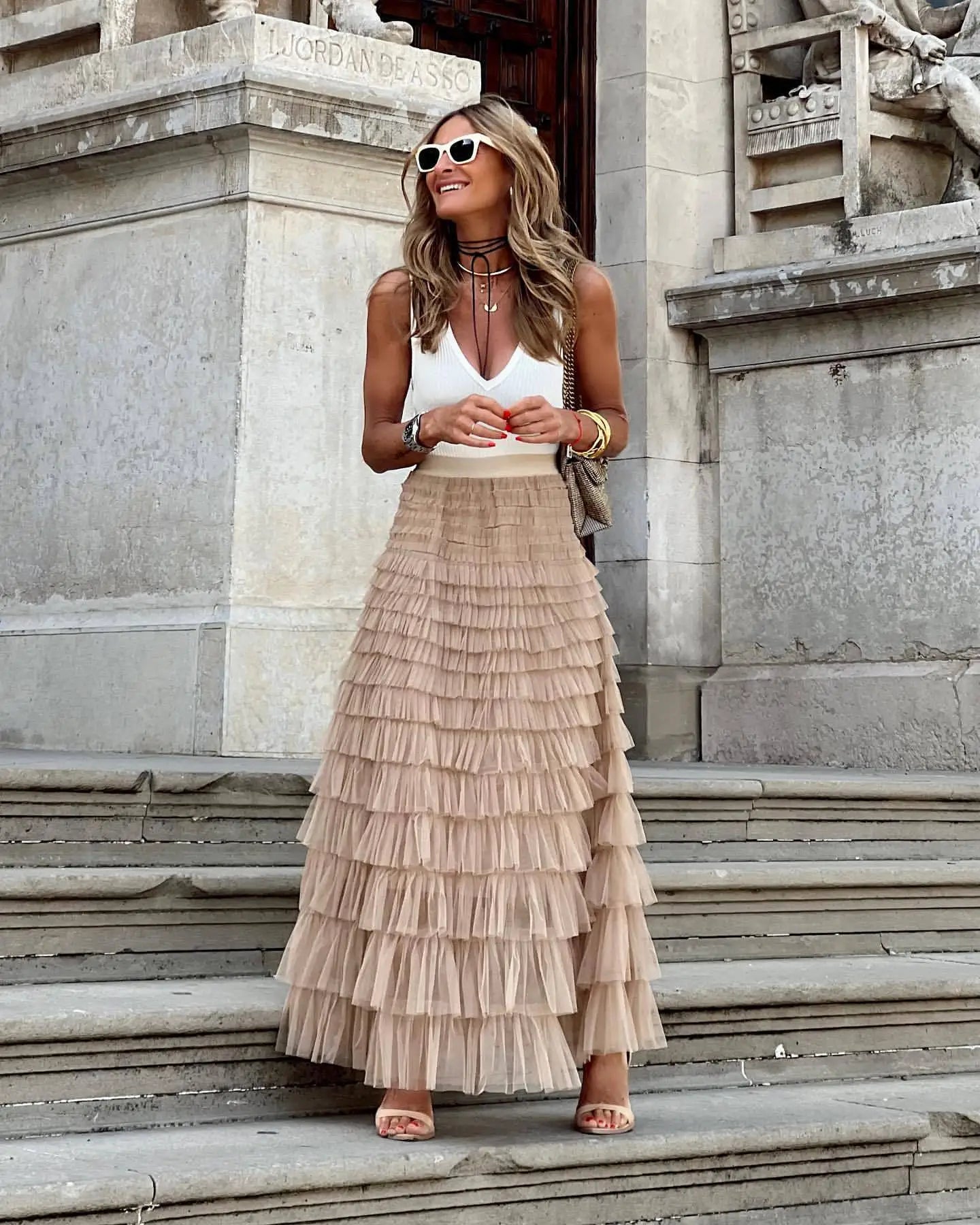 Kjol Dam Tyll A-Line Midi Kjol med Elegant Design