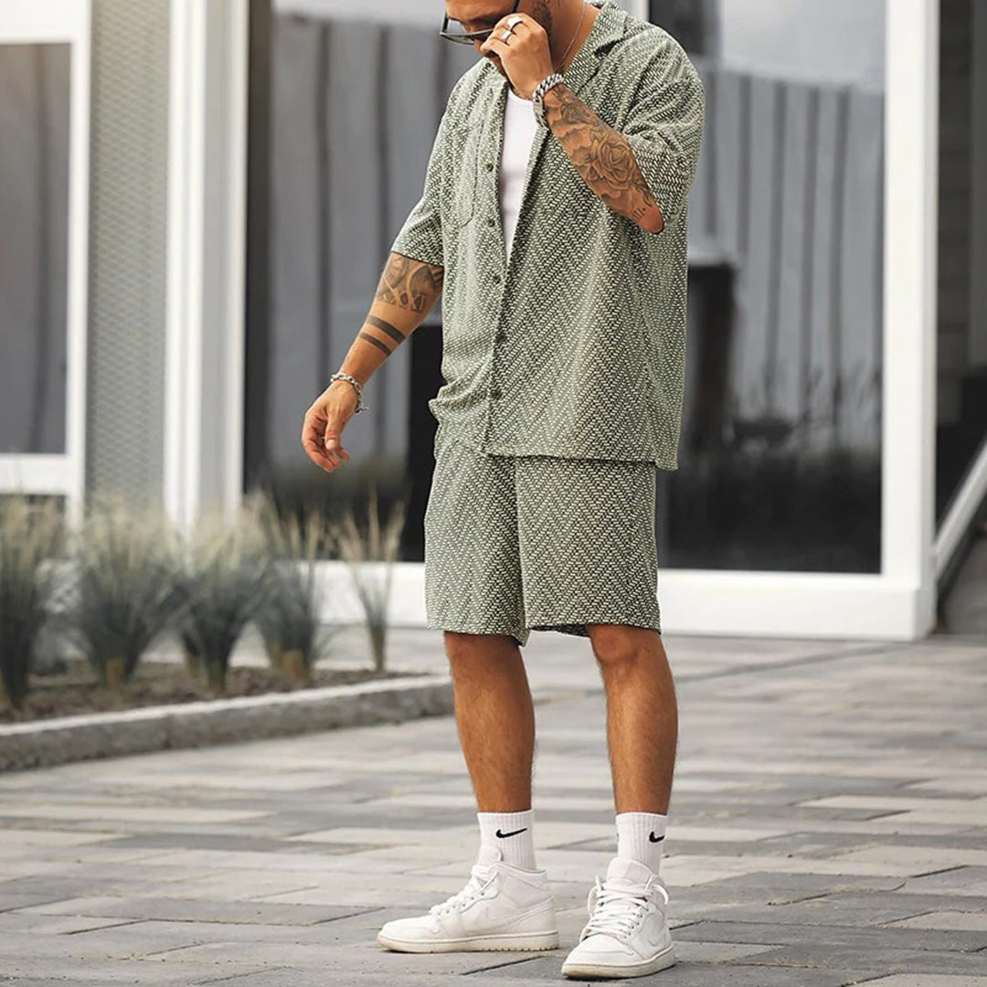 Kläder För Män Kortärmad Skjorta och Shorts Sättning