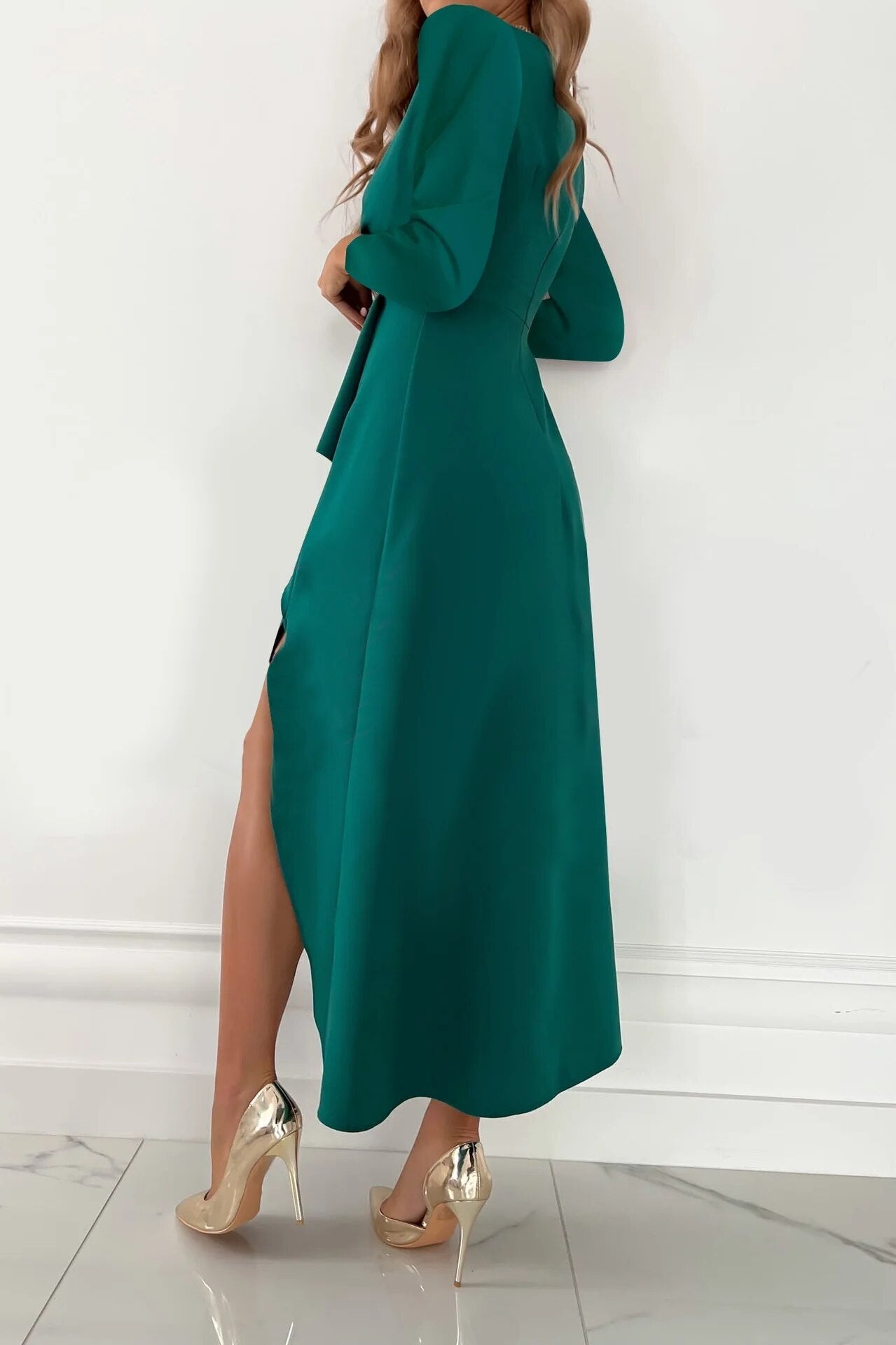 Kvinna Elegant Asymmetrisk V-Hals Klänning