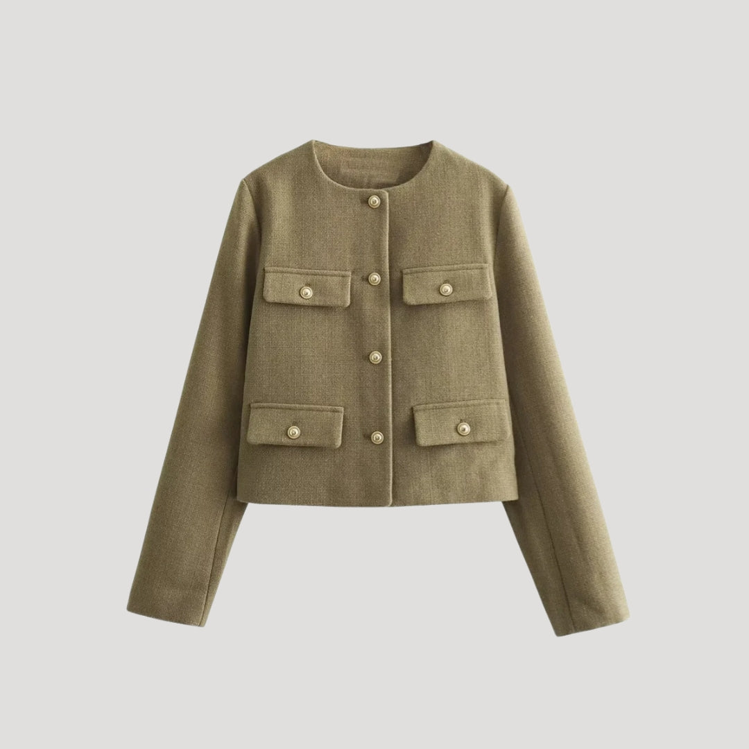 Kvinno Croppad Knapp-up Cardigan med Fickor 5