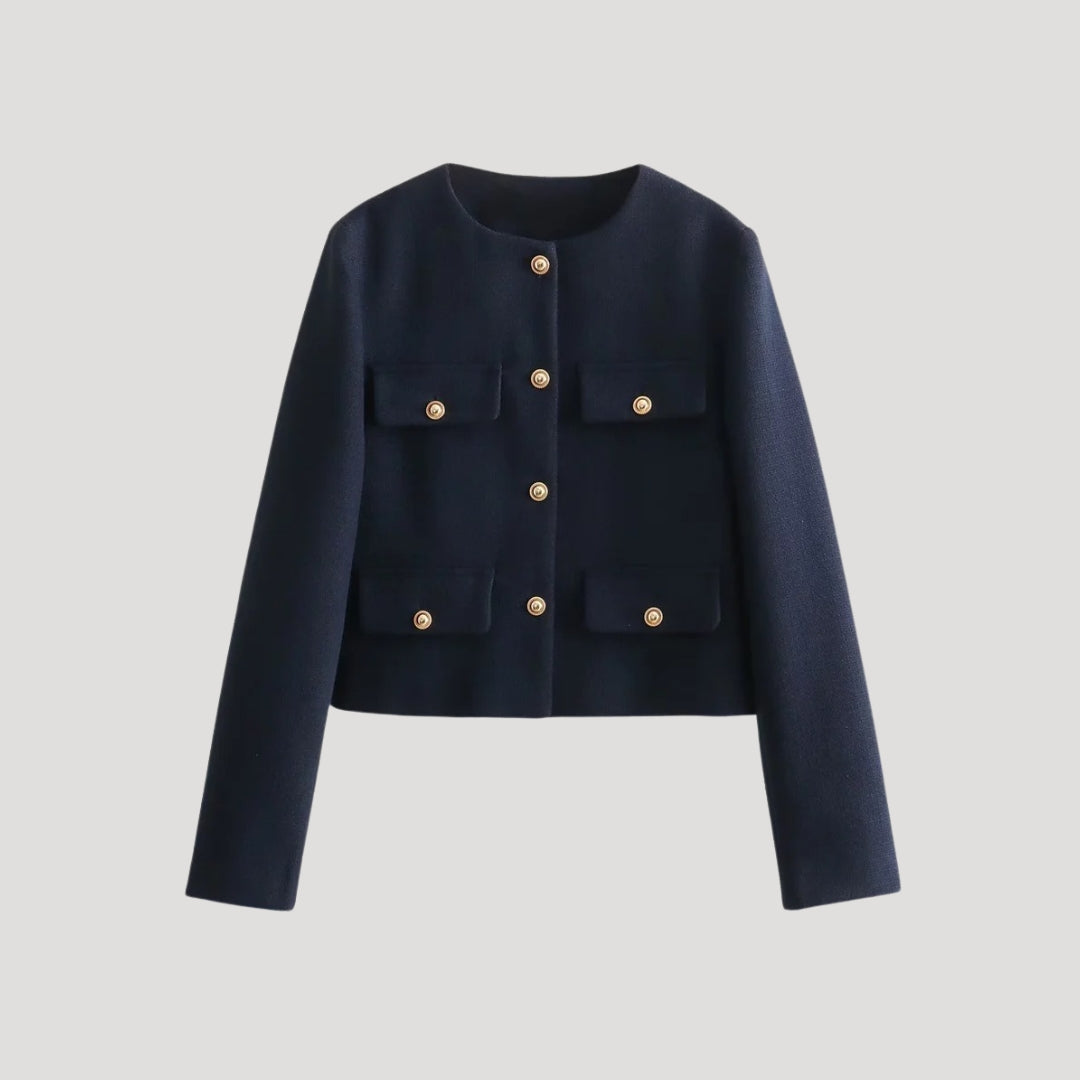 Kvinno Croppad Knapp-up Cardigan med Fickor 6