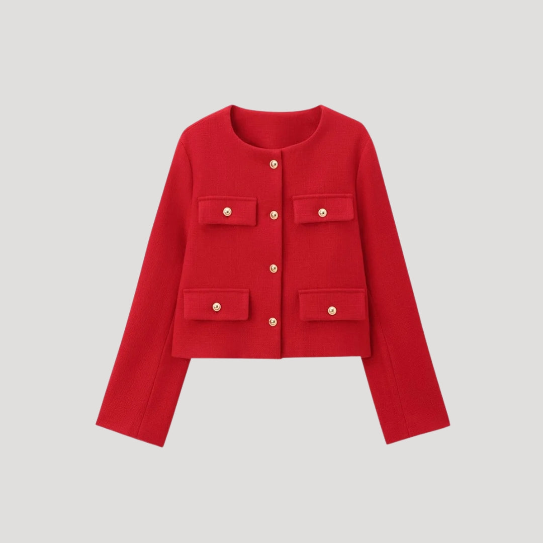 Kvinno Croppad Knapp-up Cardigan med Fickor 8