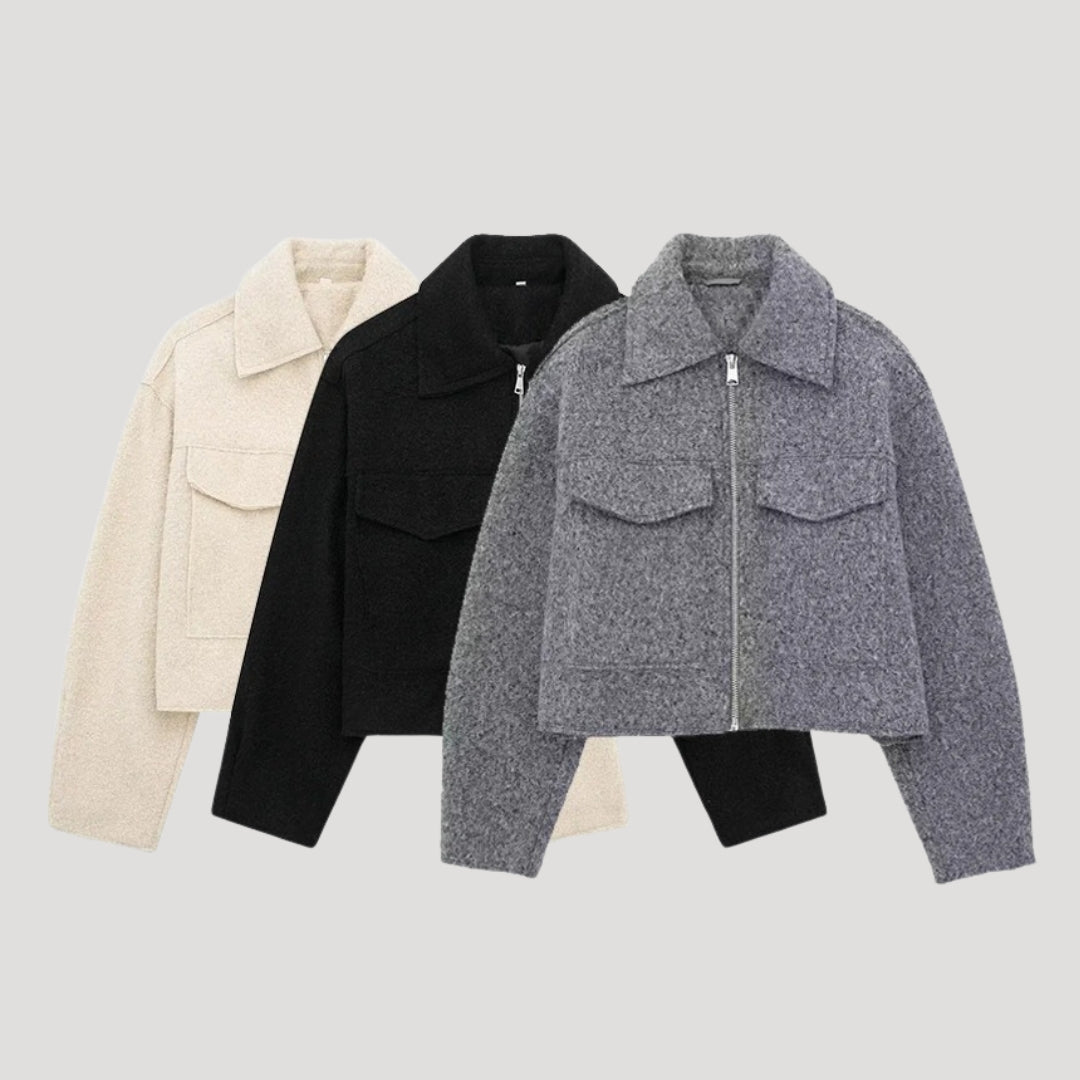 Kvinno Croppad Ulljacka med Strukturerad Design 4