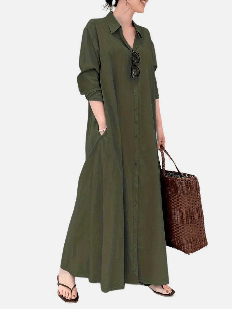 Kvinnors Bomull Maxiklänning Skjortklänning Dam