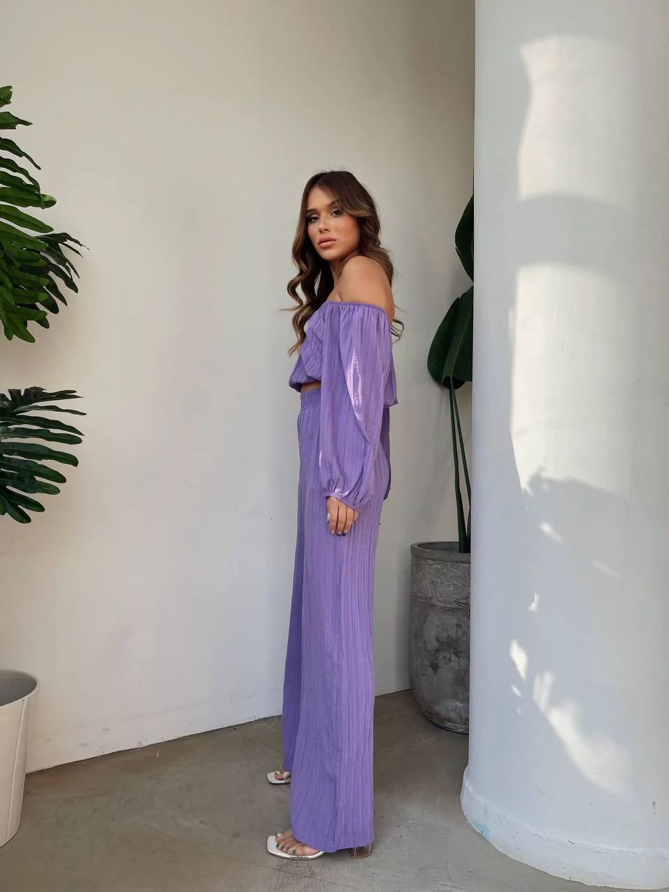 Kvinnors Bomull Tvådelat Set Off-Shoulder