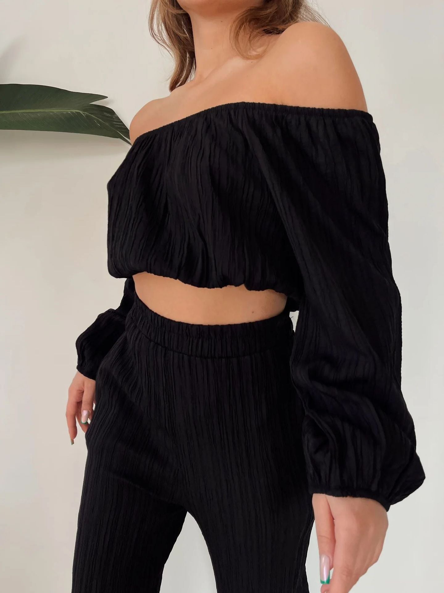 Kvinnors Bomull Tvådelat Set Off-Shoulder