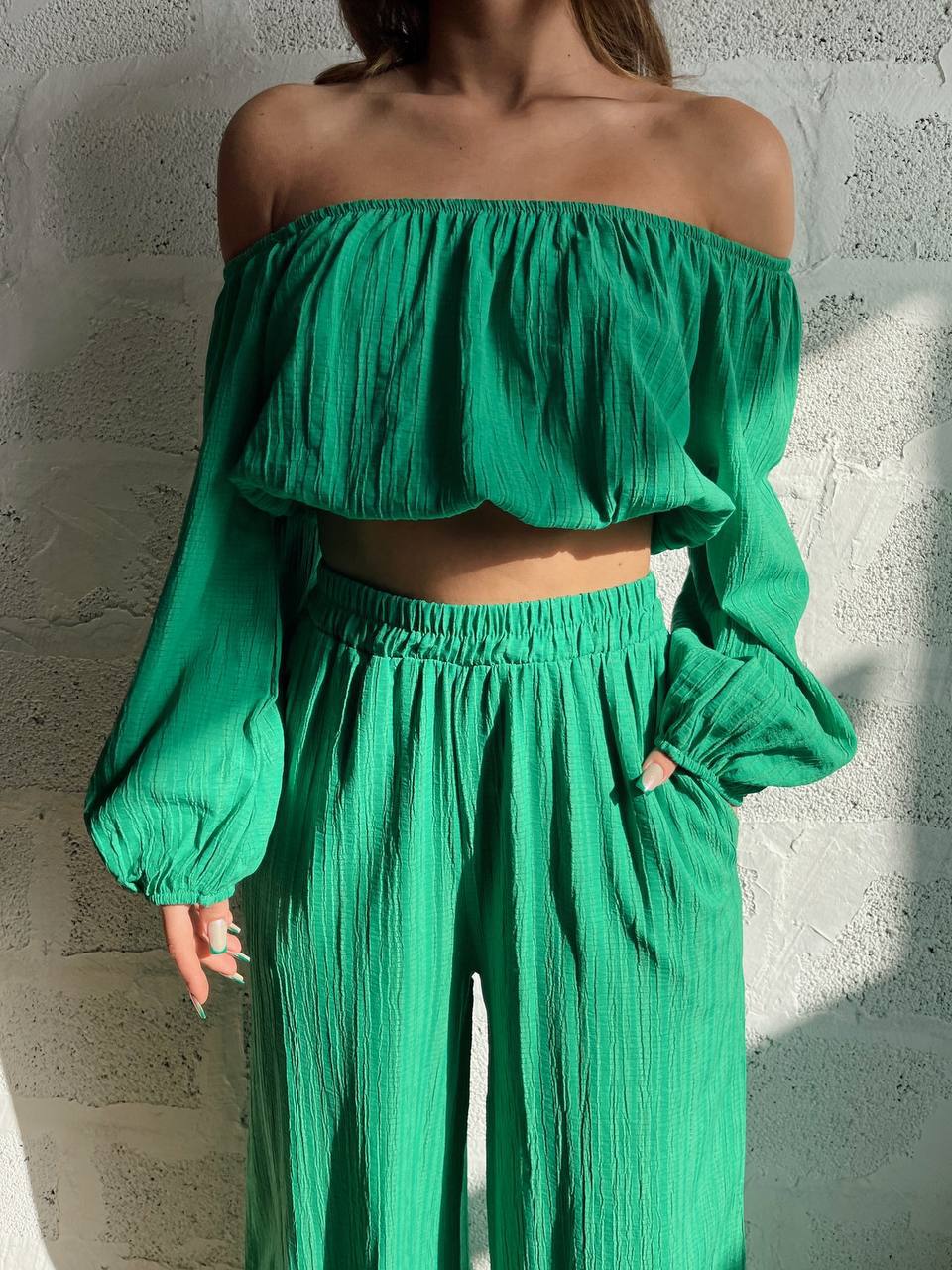 Kvinnors Bomull Tvådelat Set Off-Shoulder