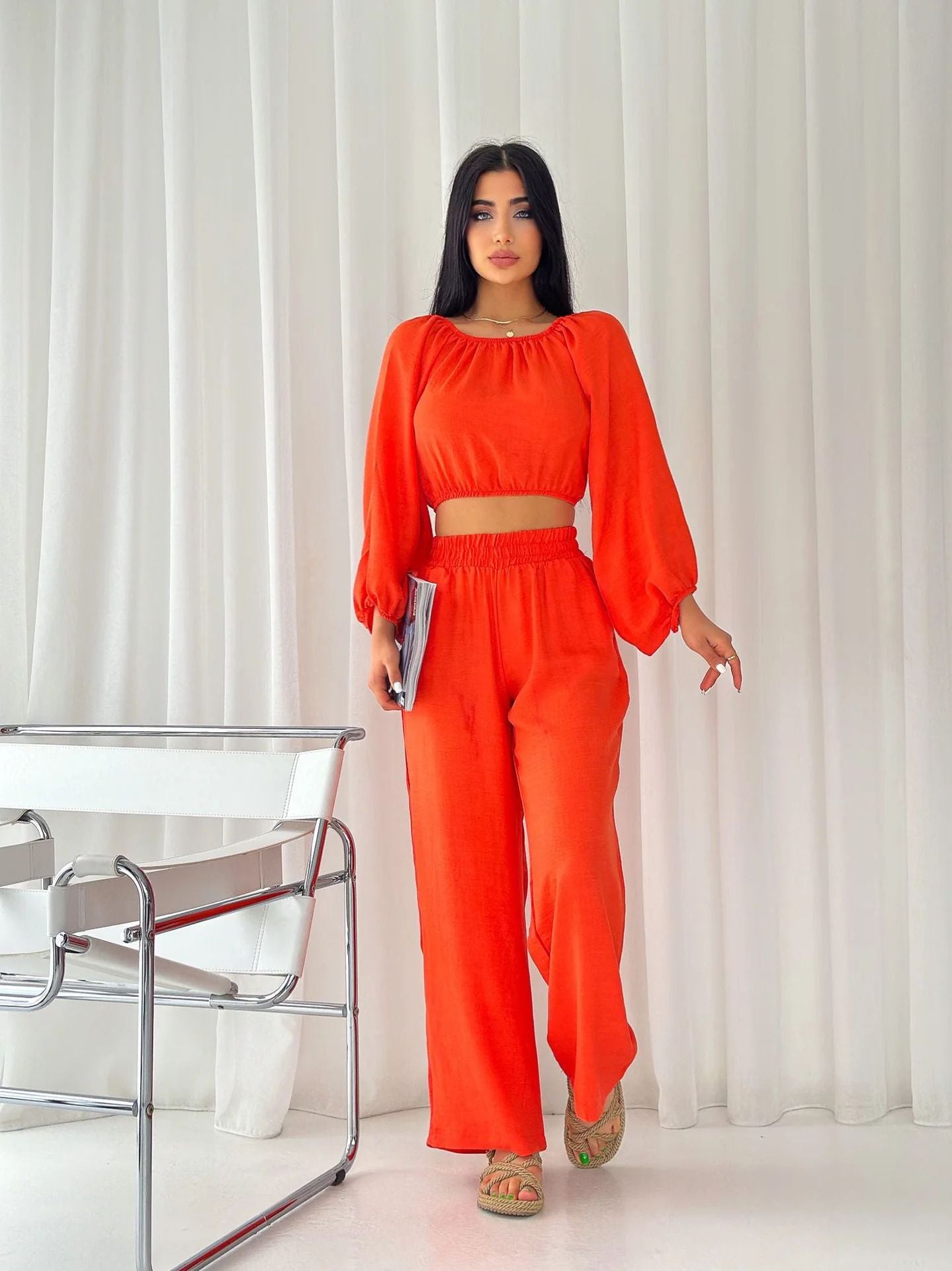 Kvinnors Bomull Tvådelat Set Off-Shoulder