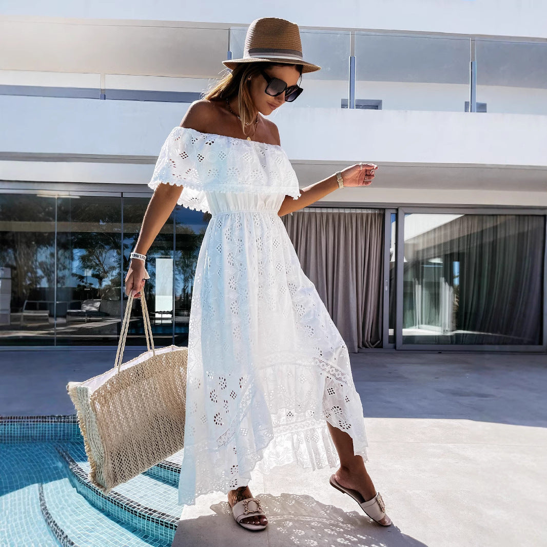 Kvinnors Bomullsblandning Midi Klänning Off-Shoulder