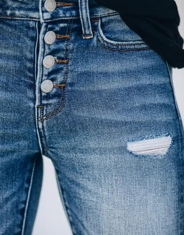 Kvinnors Denim Slim Fit Rippade Jeans