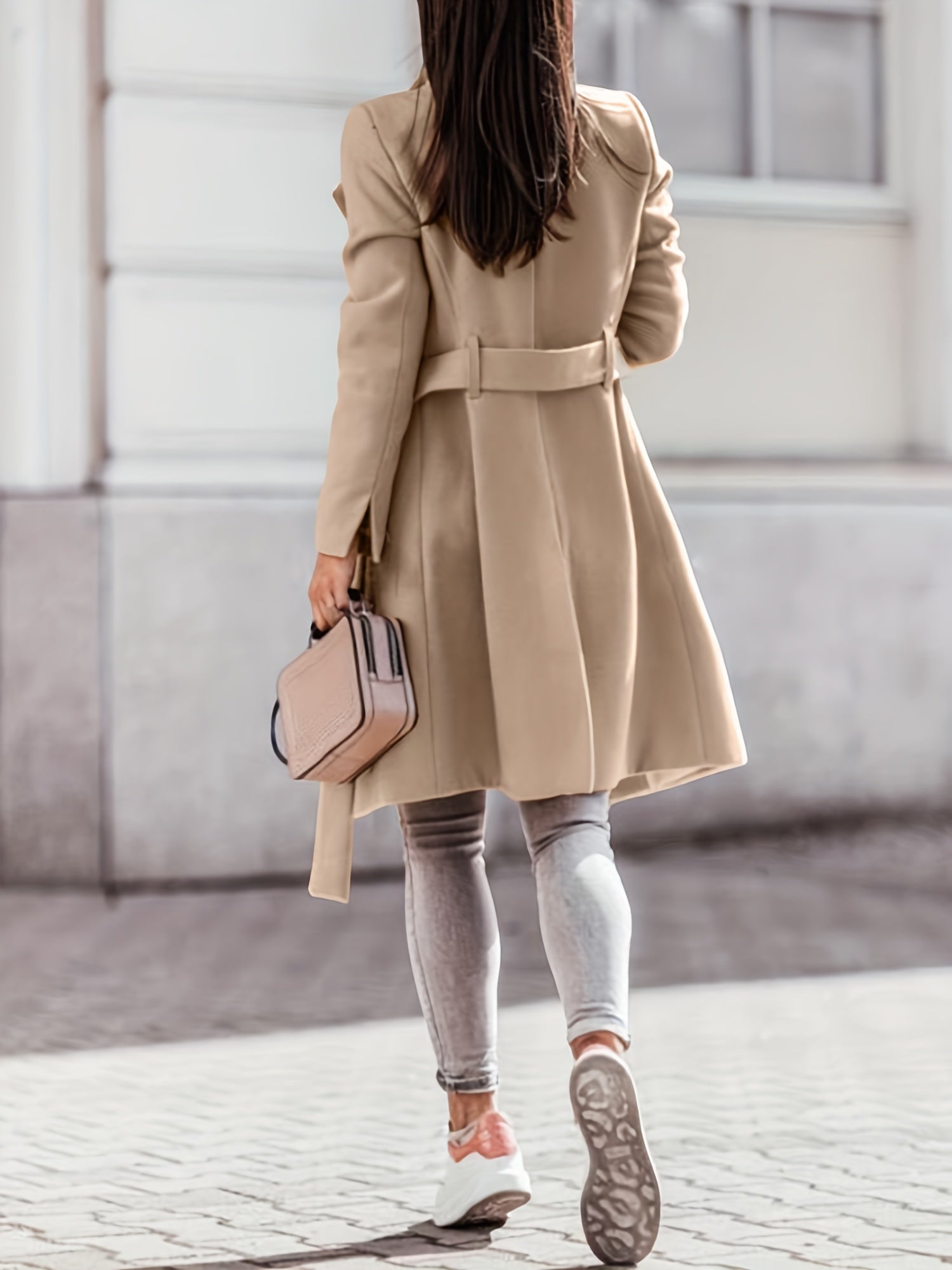 Kvinnors Dubbelknuten Ulltrenchcoat