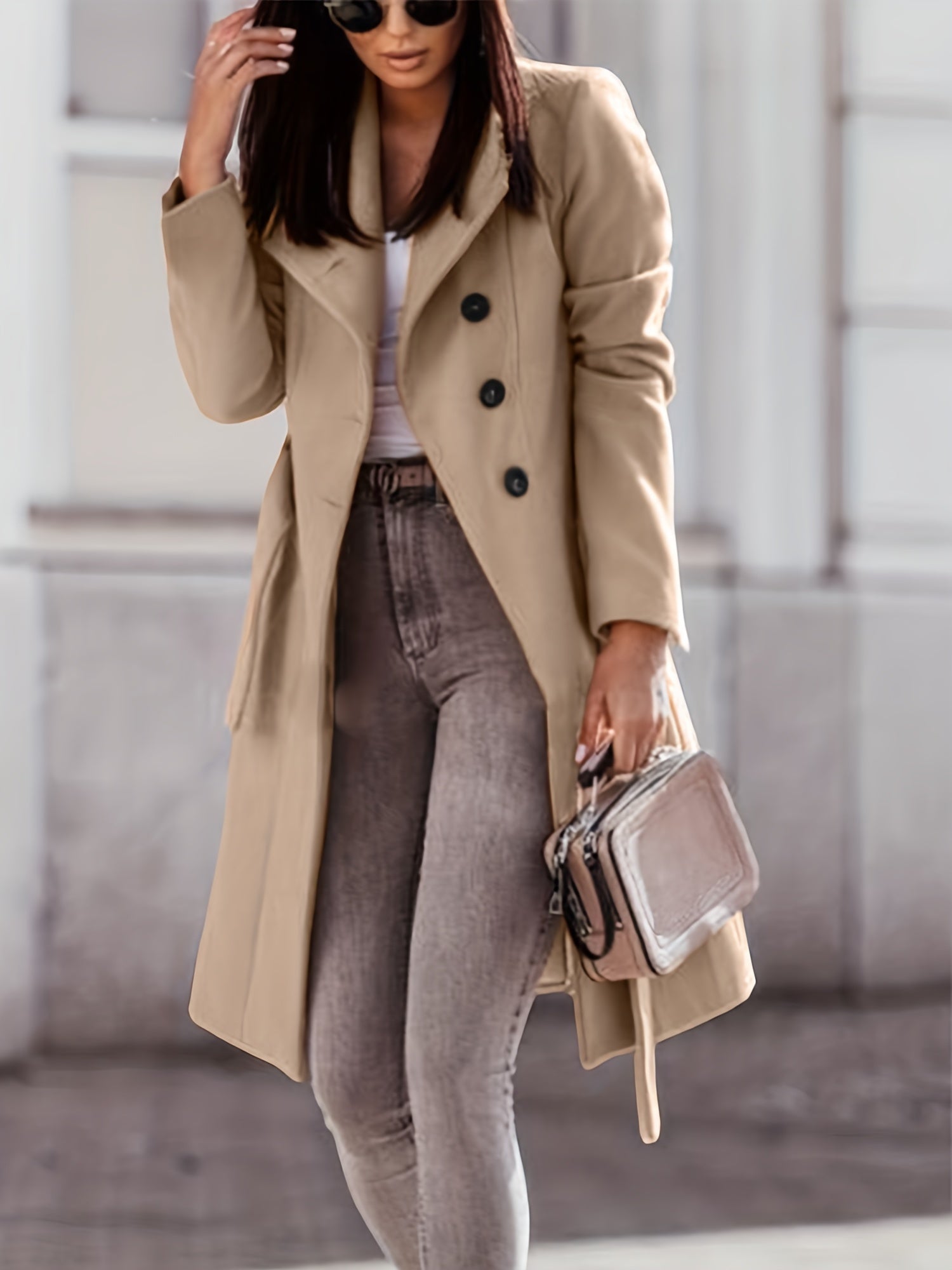 Kvinnors Dubbelknuten Ulltrenchcoat