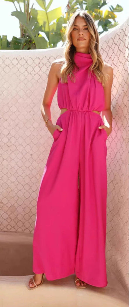 Kvinnors Jumpsuit Rayon Blend Ärmlös Hög Hals Bred Bensilhuett