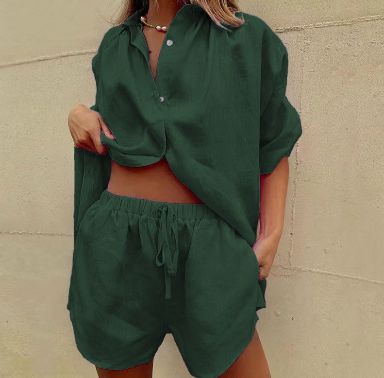 Kvinnors Linne Tvådelat Set Med Avslappnad Passform