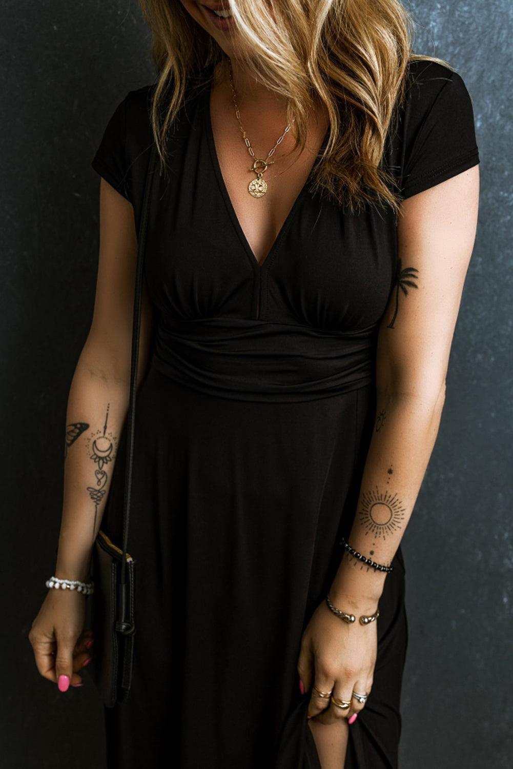 Kvinnors Maxiklänning i Bomull med V-Ringning