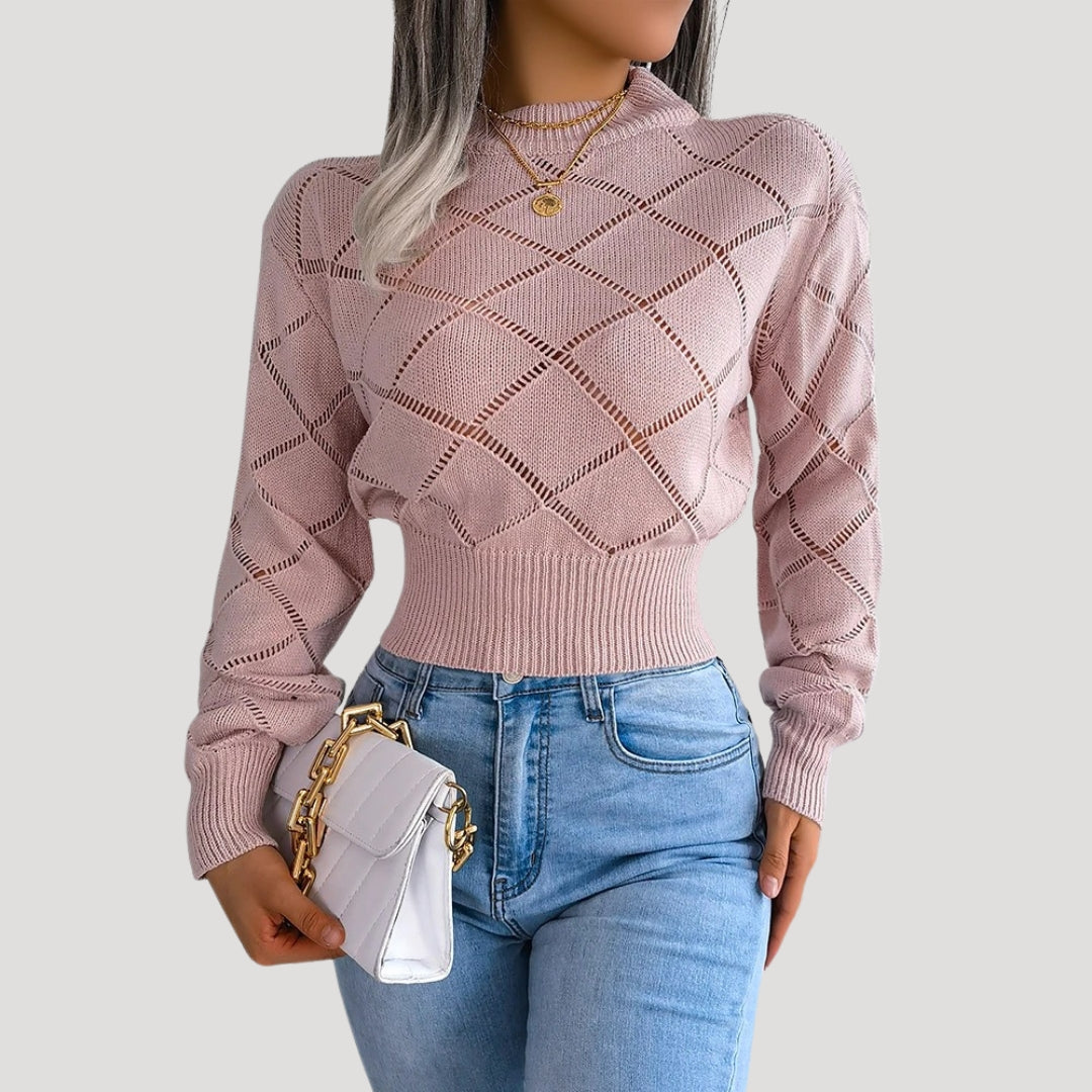Kvinnors Croppad Stickad Pullover Tröja med Höga Halsringning 2