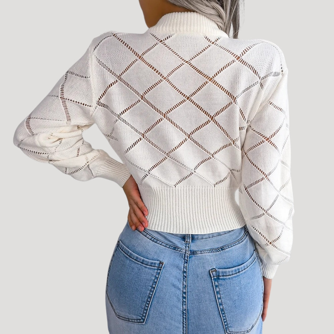 Kvinnors Croppad Stickad Pullover Tröja med Höga Halsringning 4