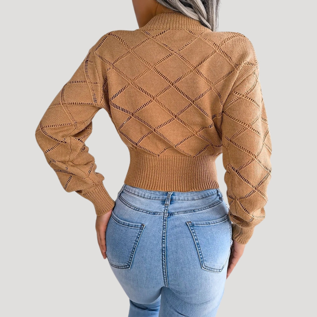 Kvinnors Croppad Stickad Pullover Tröja med Höga Halsringning 6