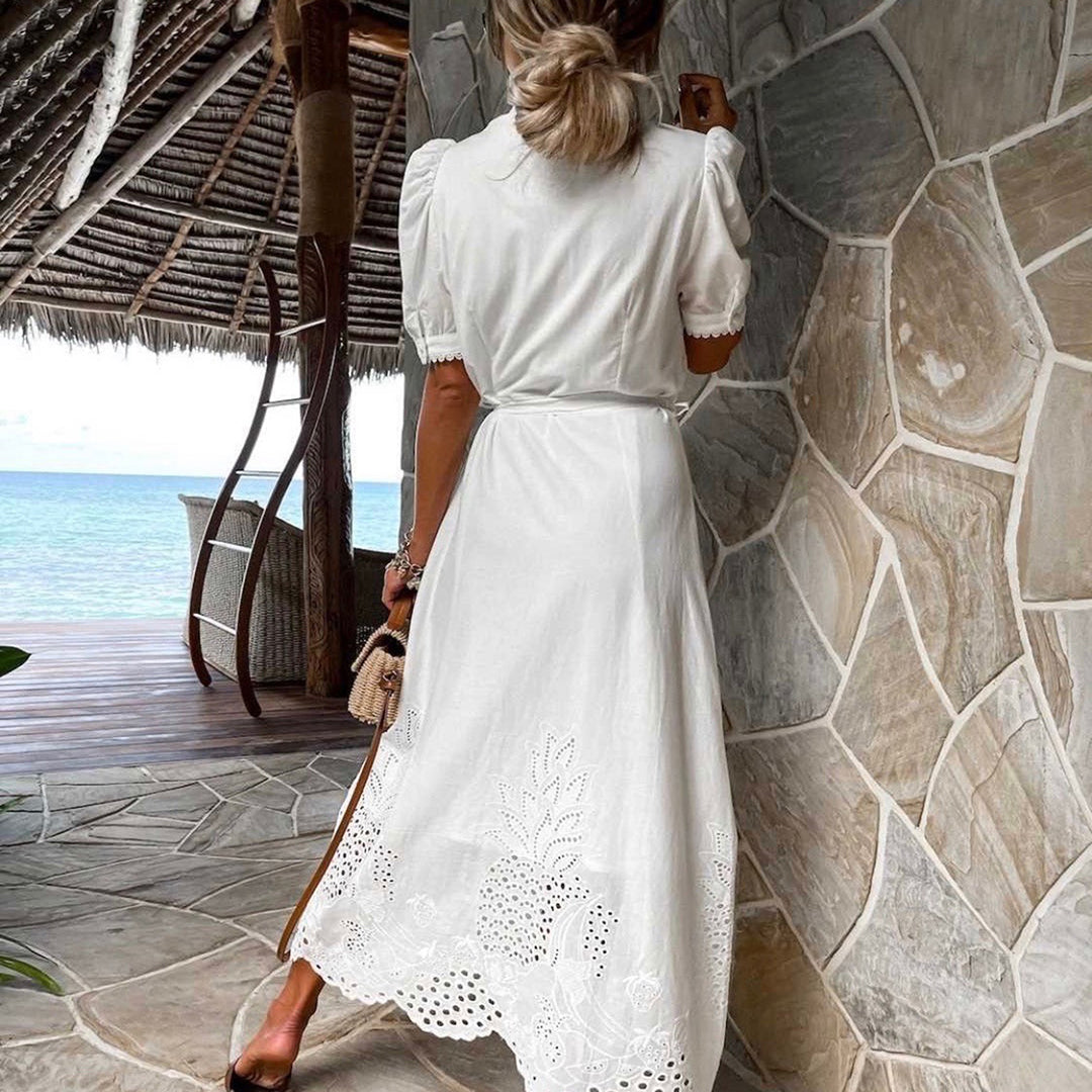 Lång Klänning Dam 100% Bomull Maxiklänning Elegant Stil