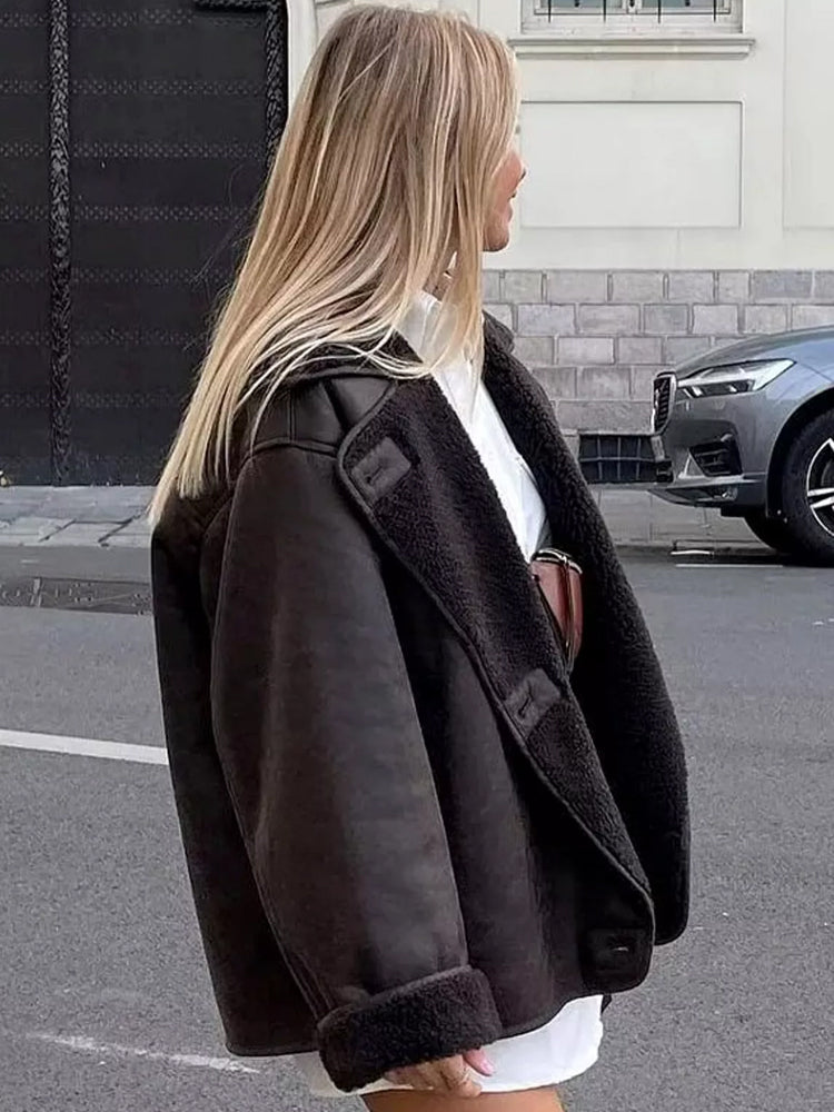 Lång Vinterjacka Dam med Pälskrage - Överdimensionerad Design 5