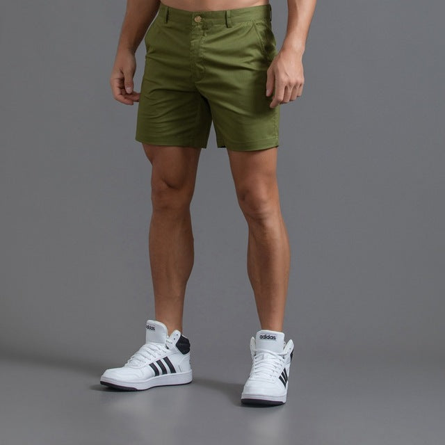 Mäns Bomull Chino Shorts Knälängd Khaki