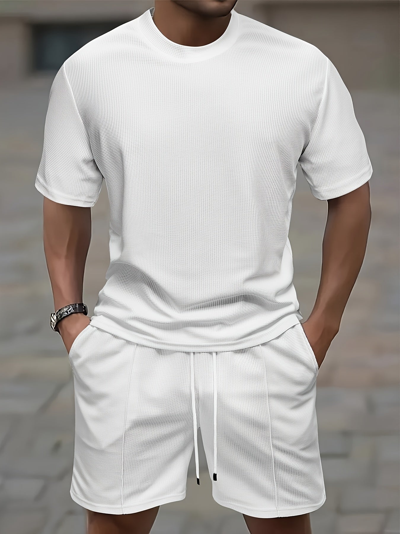 Mäns Bomull Tvådelad Sommaruppsättning T-shirt och Shorts