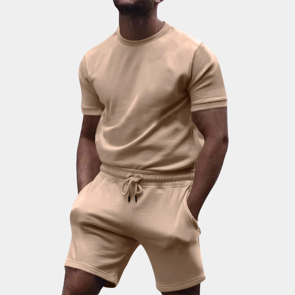Mäns Bomull Uppsättning Avslappnad Stil T-shirt och Shorts