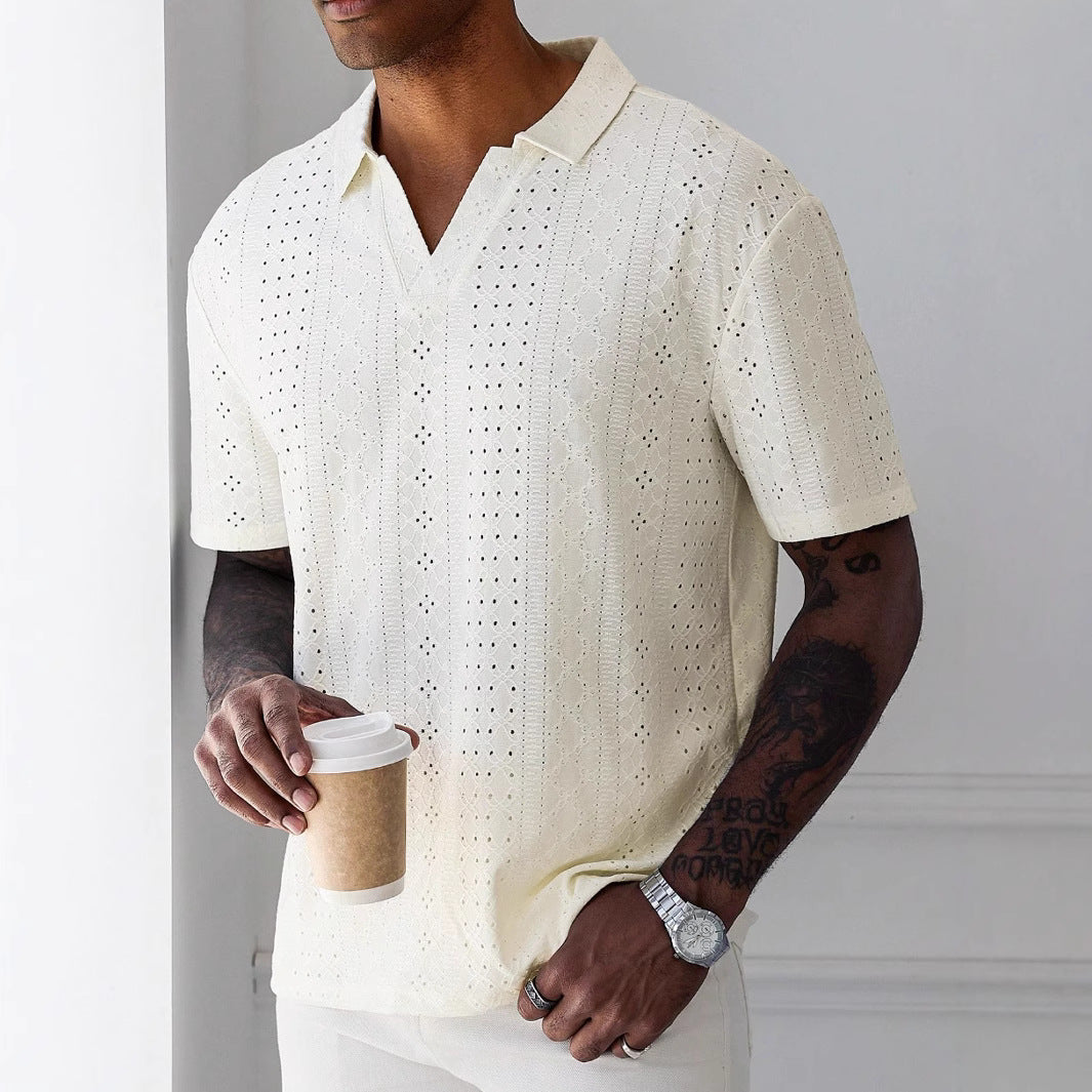 Mäns Bomulls T-shirt med Jacquard Spets