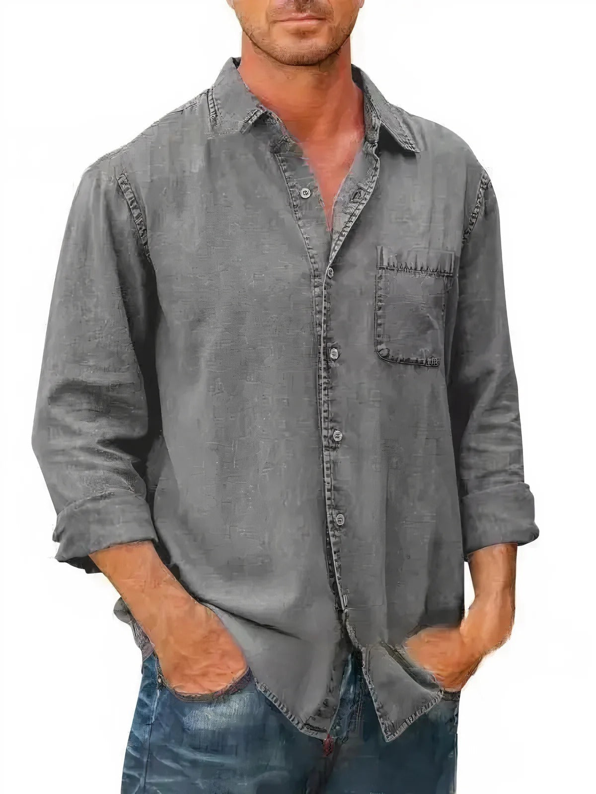 Mäns Långärmad Denimskjorta med Klassisk Stil